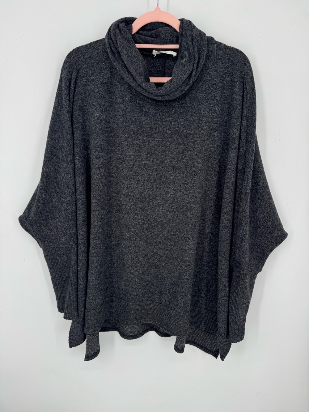 Zenana Charcoal Cowl Neck Poncho Sweater Cozy Boho Lagenlook Oversized Size XL